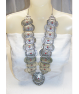 Vintage Silver Tone Concho Necklace Red Coral Stone 16-C - $1,014.32 MXN