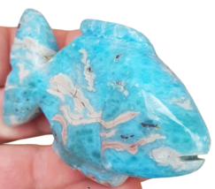 NATURAL blue larimar  handcarved FISH Gemstone pendant 126 grams (dar-25) - $148.00