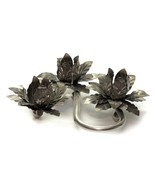 Metal Silver Tone Three Lotus Floral Candle Holder Candlestick Vintage - $19.77