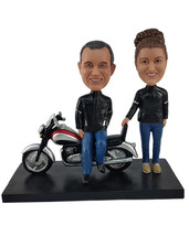 Personalized Bobblehead Nice biker couple wearing identical jackets - Motor Vehi - £132.10 GBP