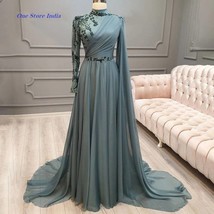 Appliques Caftan Evening Dresses Embroidery Sashes Long Elegant Arabic Muslim Pa - £380.48 GBP