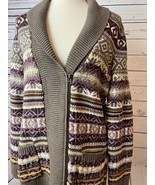 Eddie Bauer Cardigan Sweater Large Chunky Knit Full Zip Nordic Fair Isle - $43.10