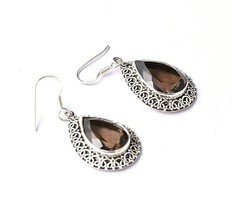 Sterling Silver Smoky Quartz Pear Shape Victorian Style Earring Women Party Gift - £52.33 GBP