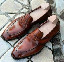 New Handmade Men&#39;s Brown Leather Loafer Moccasin Dress Formal Shoes For Men - £100.51 GBP