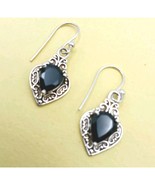 Vtg 925 Solid Sterling Silver Black Onyx Natural Pear Shape Drop Earrings - $745.41 MXN