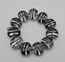 Vintage Sent Murano Clear w/ Black Striped Glass Bead Stretch Bracelet - $29.02