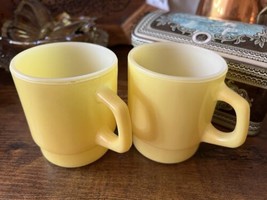 Vtg Fire King Stacking Coffee Cup Mugs Anchor Hocking Mcm Yellow Retro Set - £21.94 GBP