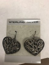 Sterling silver Wire Earrings HEART Vintage pair puffy pierced - £18.71 GBP