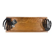 Halloween Iron Skeleton Hands Handle Wood Charcuterie Board Party Serving Tray - £41.07 GBP