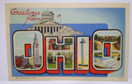 Greetings From Ohio Large Big Letter Linen Postcard Curt Teich Unused Vintage - £7.85 GBP