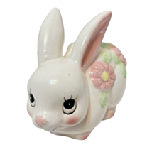 Vintage Anthropomorphic Ceramic Bunny Figurine Floral 4&quot; Cotton Ball Holder - £8.55 GBP