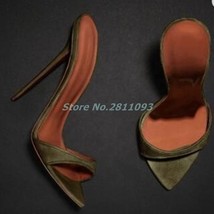 Suede Brown Sexy Pointed Toe Slippers Dress Stiletto Heel Slip On Open Toe Runwa - £77.90 GBP