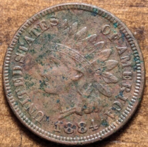 1884 Indian Head Cent Penny Extra Fine XF Green Corrosion Spotting - $26.06