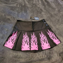 Dolls Kill Current Mood Goth Emo Rave Pink Flames Pleated Skirt S, M - $45.00