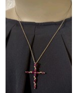 Mervyn&#39;s 18k Gold over Sterling Silver W/Rubies  Cross Pendant Necklace 18&quot; - $836.24 MXN