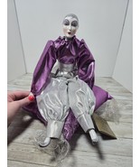 Vintage Porcelain Harlequin Jester Satin Pillow Purple Silver Musical Sp... - $23.99