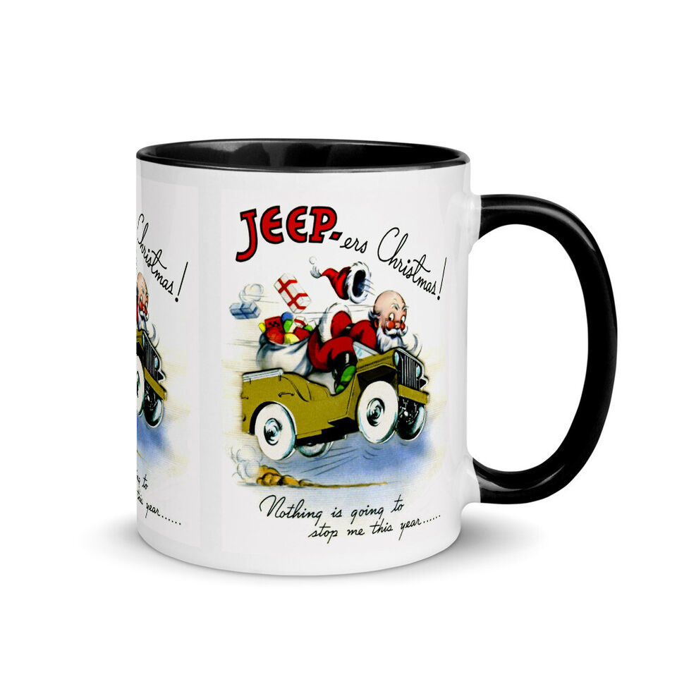 Jeepers Christmas WW2 Era Santa in Army Jeep Retro Beverage Mug (4 Colors)  - $18.99