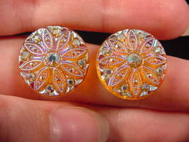 (EE-201-C) orange Amber color 1940&#39;s Czech glass Austrian crystal clip earrings - £14.02 GBP