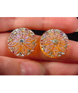 (EE-201-C) orange Amber color 1940&#39;s Czech glass Austrian crystal clip e... - $17.75