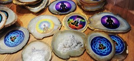 Natural Agate rock crsytal gergous Geode Slab Art Patter  Coasters Ornaments hor - $48.00