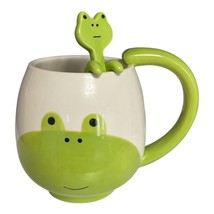 Frog Face Ceramic Mug with Matching Spoon – Green Handle, Cute Amphibian... - $279.52 MXN