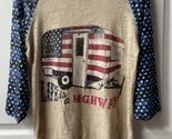 Southern Grace Raglan Baseball Shirt Womens Medium Patriotic Camper Burner - $12.77