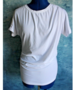 Athleta Women&#39;s White Pleated Ruched Side Short Sleeve T-Shirt ~XS~ V/31... - £12.49 GBP