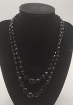 Two Layer 8mm Black Glass Faceted Beads Necklace - £4.70 GBP
