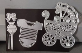 Metal Die Cut Emboss Stencils 3pc Baby Stroller Rattle Outfit Crafting - £11.01 GBP
