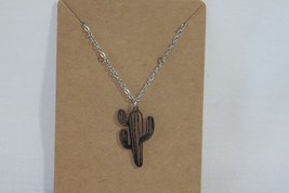 Necklace (New) Cactus - Silver See Thru Cactus 1&quot;- W/ Silver Chain - £10.22 GBP