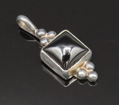925 Sterling Silver - Vintage Beaded Sides Square Black Onyx Pendant - P... - $26.17