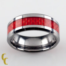 Éternel Bande Tungsten Carbure Bague W / Texturé Rouge Rayure Taille 8.25 - $1,866.86 MXN
