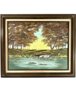 Vintage Ekstrand Signed Autumn Landscape Oil Painting Waterfall Trees 25x21 - $162.75 CAD