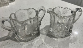 Vintage Etched Glass Creamer And Sugar Dish Mint Condition - £10.94 GBP