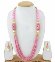 Bollywood Style Jewelry Raani Haar Long Haram Necklace Pink Mala Indian Set - £7.54 GBP