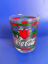 Vintage Coca Cola Drinking Glasses, Stained Glass Red Tulip Design 10x10x12 cm. - £17.71 GBP