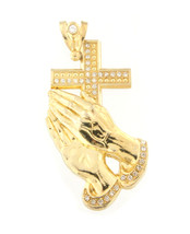 Praying hands with cross Men&#39;s Charm .925 Gold Plated 403122 - £71.14 GBP