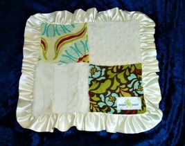 Sloppy Baby Security Blanket Cream Ivory Brown Satin Ruffle Minky Dot Patchwork - £54.48 GBP