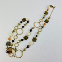Lia Sophia Gold Loops Square Beads &amp; Different Shape Beads Linked Necklace - £17.96 GBP