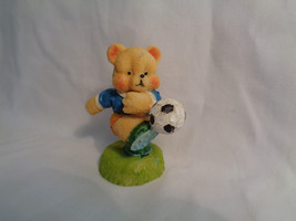 Mini Resin Bear Playing Soccer Blue Top &amp; Orange Shorts Figure - £1.53 GBP