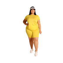 Womens Plus Size 2-PC Set   Top and Shorts - Yellow Round Neck Short Sleeve Berm - £22.51 GBP+