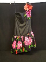 Victor Costa For Saks 5th Avenue Dress Floral Black 1980s Strapless Cocktail Vtg - $140.21