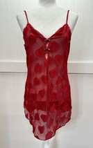Vintage California Dynasty Lingerie Slip Size Medium Red Hearts Roses Sheer Sexy - £20.59 GBP
