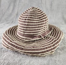 D&amp;Y Hat Womens One Size Brown Spiral Wide Brim Ribbon Floppy Beach Sun Hat - £17.21 GBP