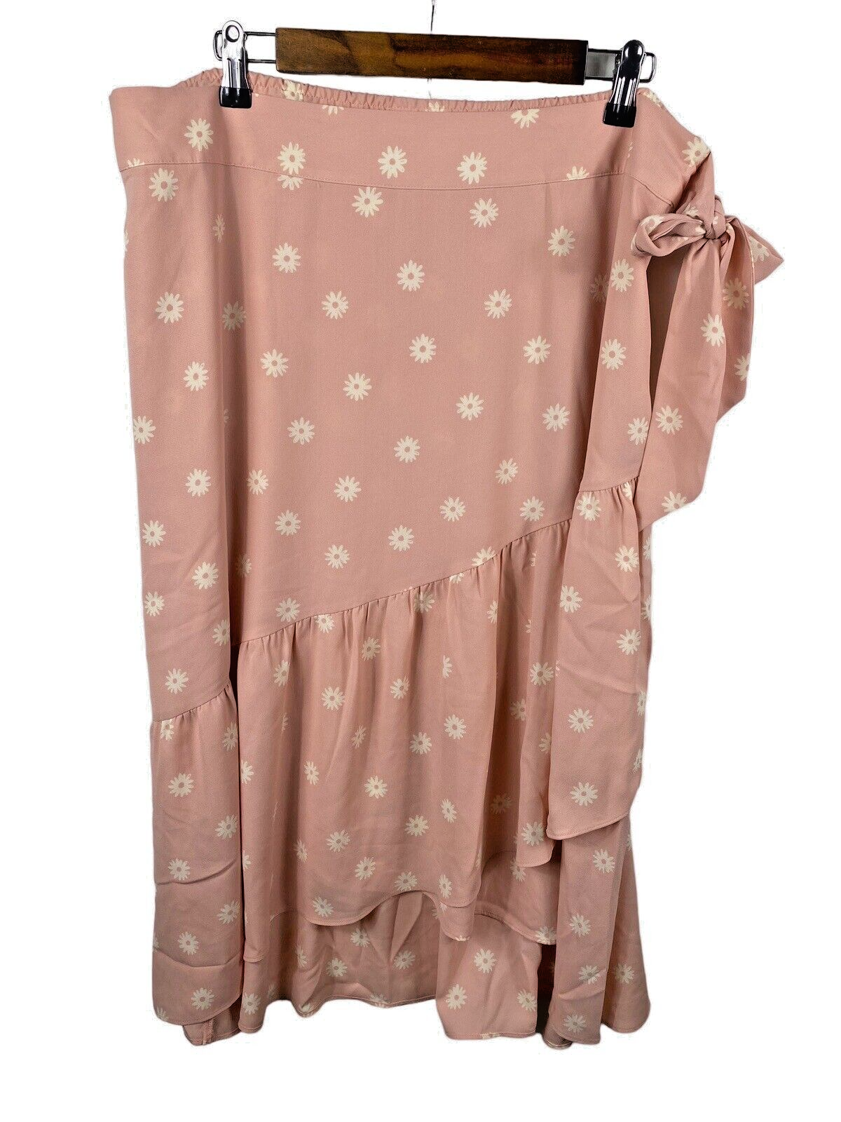 Lauren Conrad Midi Wrap Skirt 2XL New Pink Daisy Floral Print Blushing B... - $34.24