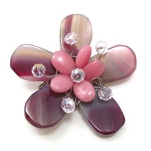 Pretty Pink Daisy Agate Stone Floral Handmade Pin/Brooch - £8.60 GBP