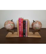 Wooden Book Holder Antique Brass Finish Bookends Office Home Deco Globes... - $112.91 CAD