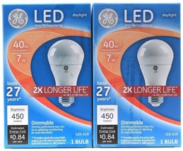 2 GE LED Long Life Low Energy Daylight 40w 450 Lumens 2X Longer Dimmable - £10.95 GBP