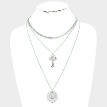 Silver Multi Layered Necklace Pendant Style Statement Chain Set Fashion Jewelry - £19.46 GBP