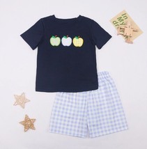 NEW Boutique Back to School Apples Boys Shorts Outfit Set - £13.42 GBP